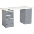 Global Equipment 72"W x 30"D Pedestal Workbench - 3 Drawers   Cabinet, ESD Safety Edge - Gray 607651